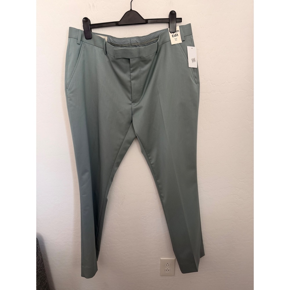 Open Edit Mens Slim Fit Dress Work Pants 40W 30L Sage Green Stretch Trousers NWT